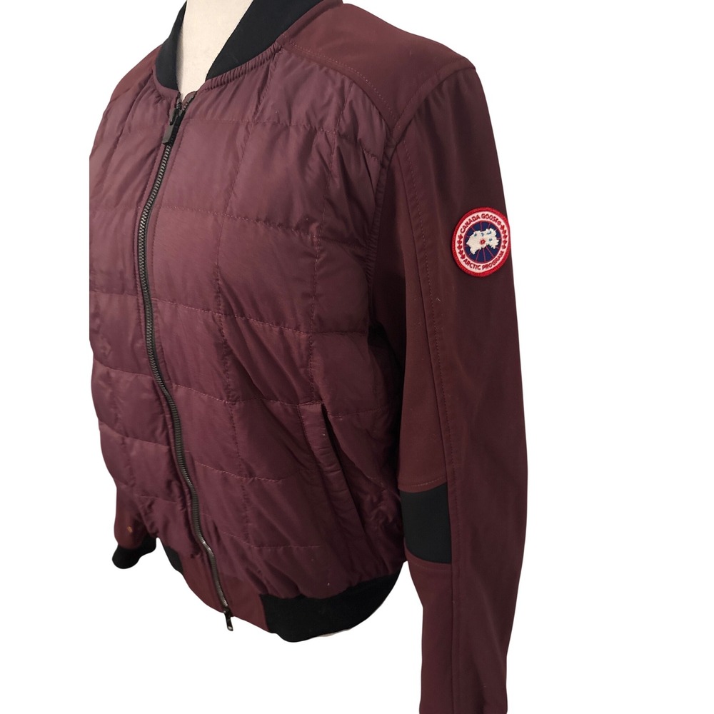 Canada Goose Burgundy Puffer Bomber Jacket Women's Size L Arctic Program Logo - Picture 2 of 11